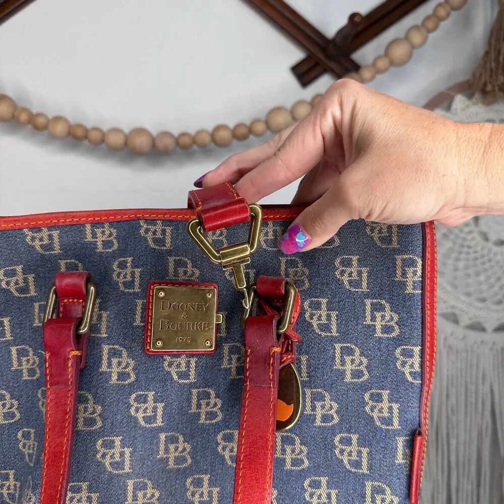 Dooney & Bourke Navy Blue Denim Push Lock Bucket Bag